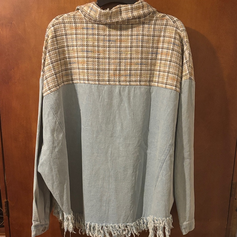 Dance and Marvel Fringe Button-Up Shirt with Denim Sleeves - Picture 2 of 4